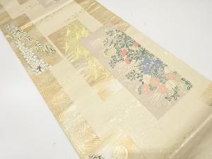 アンティーク　短冊に秋草・群鶴風景模様織り出し袋帯(材料)